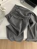 Calça Lã Cinza Escuro Barra Curva Petite Magrinha Casual Versátil Cropped Estilo Vovó para Outono e Inverno 25