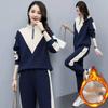 Conjunto Esportivo Acolchoado com Lã Feminino Outono e Inverno 2024 Novo Estilo Coreano Manga Longa Moletom Casual Conjunto de Duas Peças Moderno
