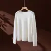 Roupas Hongmi/ 165 gramas! Suéter de cashmere escovado rosa flor de cerejeira + Suéter de seda escovada com gola redonda para mulheres