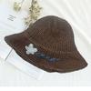 Sombrero de Paja de Moda Versátil Estilo Coreano de Moda Bordado de Margarita Sombrero de Pescador Plegable de Verano para Mujer Sombrero para el Sol