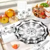 Mu007 Diente de León Pequeño Transparente Planta Placa Ondulada Vajilla Festiva Set de 6 Piezas para 8 Personas Plato de Papel Papel de Seda
