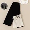 Meia-calça infantil com forro de fleece, escovada, retalhos com laços, com babados, calça comprida, leggings finas de fleece para meninas, novo estilo outono e inverno