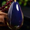 Colgante Kim Perry con forma de gota de agua azul y ámbar de cera de abejas vivas para hombre y mujer, regalo para pareja