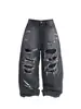 Moda Masculina Tendência Novo High Street Retrô Lavado Rasgado Solto Calça Jeans Gótico Y2K Roupa