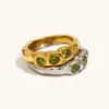 Moda Transfronteiriça Europeia e Americana Nicho Elegante Exquisito High-End Joia de Mão Aço Inoxidável Banhado a Ouro 18K Anel Fino com Três Zircônias