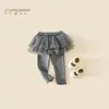 Calça Casual Infantil Outono 2026 Novo Estilo Infantil Estilosa Bonita Outono Bebê Menina Legging de Malha com Babados