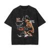 Nova Camiseta de Algodão Lavada Vintage Estilo Americano Solon Lufei Riman Estampada Lavada Velha Manga Curta