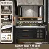 Juego de mueble de baño vintage estilo francés con lavabo integrado de cerámica, tocador negro de madera maciza, lavabo y pila