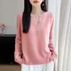 Nueva colección de otoño e invierno: suéter de cachemira de alta gama, cuello semiabierto, multibotones, manga larga, tejido, para mujer