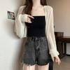 Cárdigan de punto de manga larga y corta con protección solar, estilo coreano, color sólido, fino, para mujer, novedad de verano de 2024