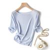 Blusa de Tricô Pulôver Confortável de Peça Única Sem Costura com Padrão Espinha de Peixe em Seda de Liocel Slim Fit Emagrecedor Manga Meia