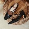 Zapatos de tacón alto Mary Jane con tacón grueso, Colección Primavera y Otoño 2025, Zapatos de mujer talla grande, Punta cuadrada negra, Boca poco profunda, Zapatos de vestir talla grande 41-43