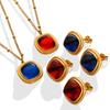 Marca estilo francés nicho cuello blanco chicas oficinistas colgante de piedra de cristal cadena clavicular aretes collar traje de joyería