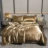 Color Sólido Estilo Popular Juego de Cuatro Piezas de Seda Helada Doble Cara Sensación Fresca de Verano Funda Nórdica de Seda Genuina Juego de Tres Piezas de Sábana Juego de Cama Shi Huai