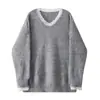 Otoño e Invierno 2025 Cuello en V Encaje Empalmado Moda Casual Prendas de Punto Suéter Pulóver para Mujer Holgado Suave y Sedoso Top de Punto