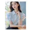 Camisa de manga corta con volantes azul para mujer, top de verano, estilo europeo, elegante, informal, de gran sentido, con un bonito aspecto