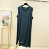 Pijama de Algodón Modal para Pareja Tallas Grandes para Hombre Verano Color Sólido Delgado Sin Mangas Midi Holgado Chaleco de Botones Camisón