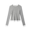 Camiseta de Manga Larga Heyhenry Falsa de Dos Piezas Efecto Adelgazante Camiseta Base para Mujer en Primavera y Otoño Top de Hombro Interior de Color Contrastante