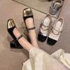 Zapatos Mary Jane estilo tweed para mujer 2025 Nuevo Primavera Temprana Zapatos de Perlas Retro Tacón Grueso Tacón Medio Zapatos de Cuero Pequeños Otoño