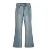 Foto Real de Jeans Acampanados Adelgazantes para Mujer, Nuevo Estilo Otoño, Tallas Grandes para Figuras Curvilíneas, Pantalones Acampanados Elásticos de Cintura Alta