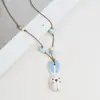 Collar Largo de Cuerda Trenzada con Cuentas de Cerámica Bohemia Coloridas y Estrella de Mar para Mujer, Estilo Étnico Retro