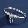 Pulsera de atrapasueños estilo Douyin, pulsera de cuentas de la suerte retro de plata, pulsera ajustable de empuje y tiro, regalo para novia, mejor amiga