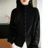Chaqueta de punto con cuello alto y botones estilo Old Money para mujer, suelta, versátil, suéter cálido, capa base, sentido del diseño, top