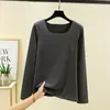 Nueva Camiseta Térmica Gruesa para Mujer Otoño e Invierno, Cuello Redondo Sin Costuras, Camiseta de Manga Larga Cálida, Versátil para Casa y Ocio