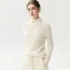 Novo Outono 2026 Gola Polo 100% Caxemira Suéter de Malha Macio Simples e Elegante Feminino