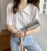 2025 Camisa Branca Feminina Design de Nicho Estilo Hong Kong Verão Camisa com Decote V Top Retrô Francês de Manga Curta
