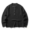 Moletom retrô estilo japonês Rumeng para streetwear, estilo old money, com gola Henry e botões, para homens, top casual versátil da moda de outono