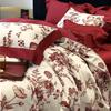 Casamento de flor francesa algodão vermelho algodão de fibra longa conjunto de quatro peças alta qualidade enxoval inauguração de casa festivo roupa de cama têxtil para casa