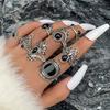 Anillo de Piedra Preciosa Vintage de Nuevo Estilo Transfronterizo Europeo y Americano para Comercio Exterior, Gota de Agua Geométrico para Mujer, Juego de Anillos para Nudillo/Cola