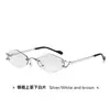 Gafas de Sol sin Montura Estilo Nuevo para Mujer, Moda Transfronteriza Europea y Americana, Gafas Versátiles para Hombre, Gafas de Sol con Montura Ovalada de Metal al por Mayor