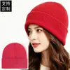 Gorro de Tricô Outono Inverno Outdoor Feminino Quente Engrossado Liso Lã Dobrado Borda Europeu Americano Masculino Gorro Pode Bordar Logo