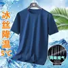 Camiseta Masculina de Verão com Malha Respirável de Seda de Gelo de Secagem Rápida, Manga Curta, para Fitness Esportivo e Uso ao Ar Livre
