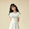 Saia Bolo Doce de Verão para Meninas, Conjunto Elegante e Moderno de Duas Peças, Nova Saia Meia-Calça para Crianças Maiores, Tendência da Moda de Verão