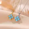 Yiluyin Collar con Colgante de Plata de Ley S925 Turquesa Cruda Trébol de Cuatro Hojas para Mujer, Colgante de Diseño de Nicho Versátil de Lujo Ligero