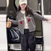 Suéter cárdigan nuevo estilo otoño e invierno para niñas mayores, suéter de cereza para niños, suéter tejido elegante para niñas