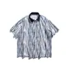 Camisa Casual Versátil para Pareja, Manga Corta, Rayas Verticales Bloque de Color Estilo Retro Americano, Corte Holgado, para Hombres y Mujeres