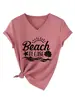 Beach Please Amazon Ebay Site Independente Camiseta Casual e Versátil Feminina Manga Curta Decote V Camiseta Básica
