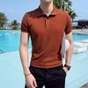 Playera de Manga Corta a Rayas de Seda de Hielo para Hombre, Marca de Moda, Polo de Verano Delgado de Ajuste Entallado, Top Casual, Transpirable y Cómodo