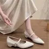 Aumento de Altura Interna 5cmSapatos Mary Jane Retrô com Padrão de Pedra, Bico Fino, Boca Rasa, Sola Reta, Sapatos Femininos