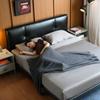 Estilo Retrô Meio Antigo Bauhaus Expressão Nórdica MCM Cama Plataforma Suspensa com Bordas Acolchoadas Couro Integral Encosto Alto