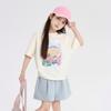 Pudding Haru Roupa de Verão Nova Menina Gola Redonda Manga Curta 2025 Novo Verão Infantil Estilo Ocidental Versátil Camiseta Cartoon