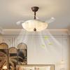Lámpara Ventilador Silenciosa Estética Dinastía Song, Lámpara de Techo Potente e Invisible para Dormitorio, Nueva Lámpara de Tela Estilo Mid-Century para Comedor, Lámpara de Ventilador de Techo