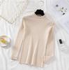 Suéter de Cuello Alto Medio de Punto de Manga Larga para Mujer, Ajustado, Otoño/Invierno 2023, Camisa Básica Tejida de Oreja de Madera