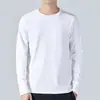 Camiseta masculina de manga comprida para primavera e outono, estilo coreano, corte justo, cor sólida, gola redonda, top de base, moderno