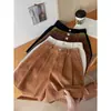 Pantalones Cortos de Pana de Pierna Ancha Estilo Japonés y Coreano Retro para Mujer Otoño e Invierno Adelgazantes Versátiles Estilo Extranjero Ropa de Abrigo Pantalones Cortos