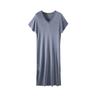 Verano Nuevo Camisón de Manga Corta con Cuello en V para Mujer Falda Base Larga Enagua Vestido para Casa Seda de Morera Interior Color Sólido